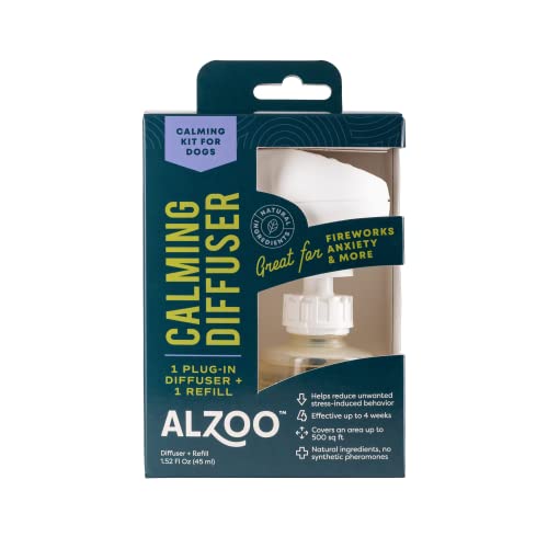 ALZOO Calming Diffuser Kit for Dogs, Includes 1 Plug-in Diffuser & 1 Refill, Helps Reduce Unwanted Stress-Induced Behavior, 100% Plant-Based Active Ingredients, Covers Up to 500 Sq. Ft, 1.52 Fl. Oz.