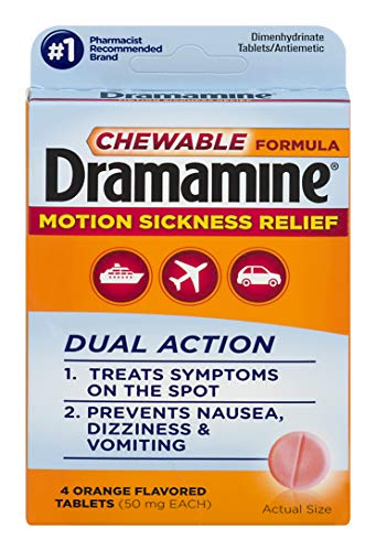 Dramamine Motion Sickness Relief Chewable Formula | 4 Orange Tablets (Travel and Trial Size)