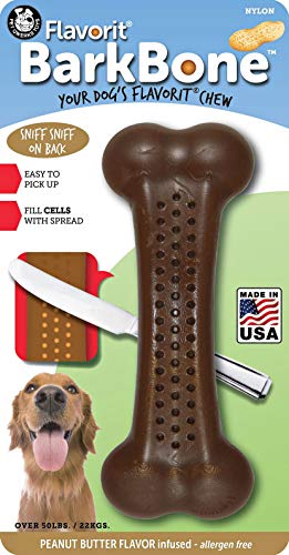 Pet Qwerks Barkbone Flavorit Peanut Butter Flavor Bone - Fillable Surface for Spreads, Tough Durable Toys for Aggressive Power Chewers | Made in USA - for Large & Medium Dogs (FNBBP1)