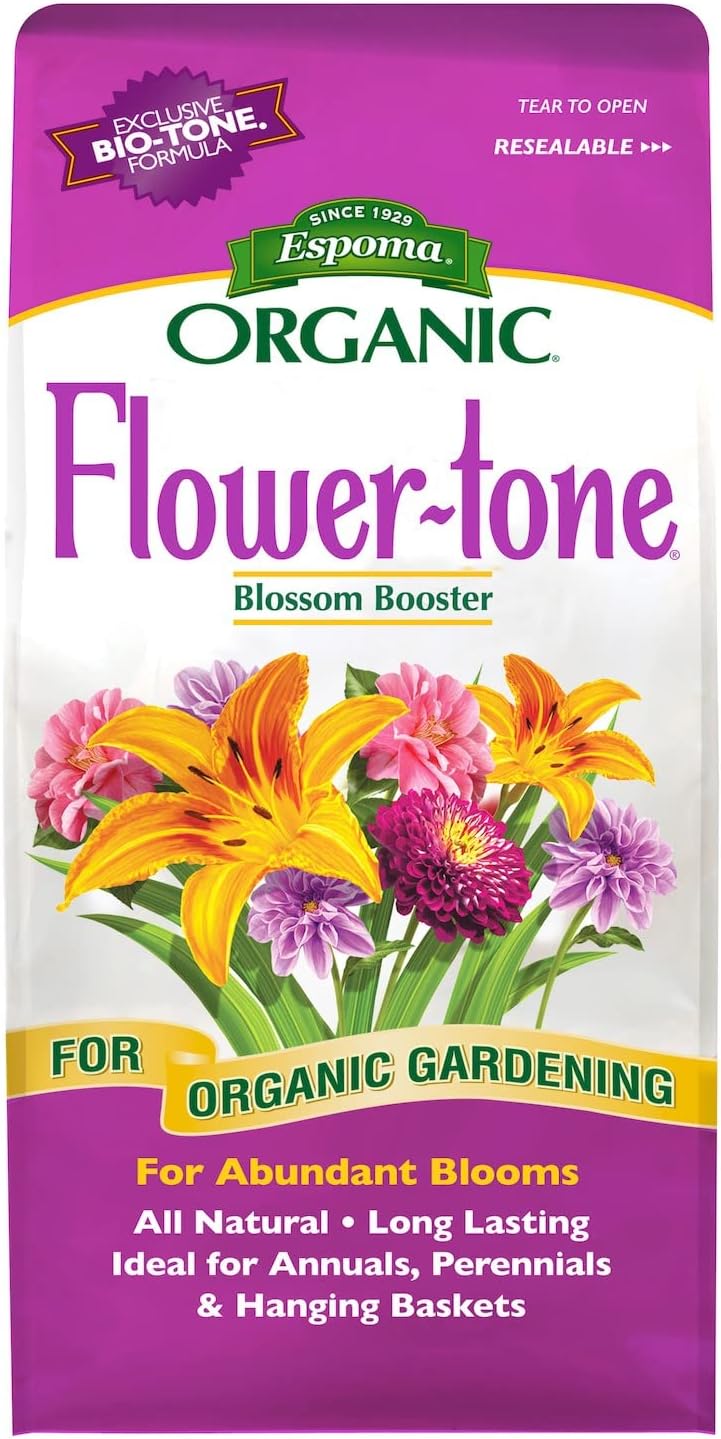 Espoma Organic Flower-tone 3-4-5 Natural & Organic Plant Food; 4 lb. Bag; Organic Fertilizer for Flowers, Annuals, Perennials & Hanging Baskets. Blossom Booster