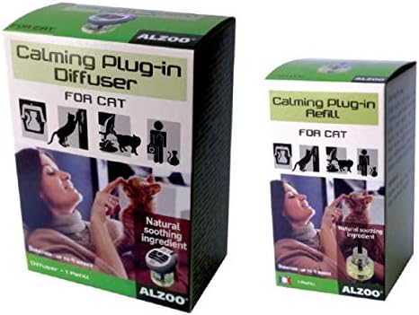 ALZOO Calming Diffuser for Cats, Kit Includes 1 Plug-in Diffuser & 1 Refill, Helps Reduce Unwanted Stress-Induced Behavior, 100% Plant-Based Active Ingredients, Covers Up to 500 Sq. Ft, 1.52 Fl. Oz.