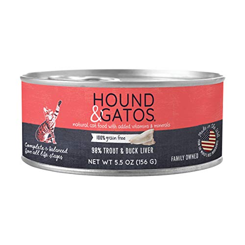 Hound & Gatos Wet Cat Food, 98% Trout & Duck Liver, 5.5 oz (Pack of 24)