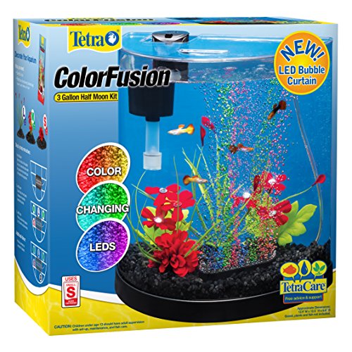 Tetra ColorFusion Starter aquarium Kit 3 Gallons, Half-Moon Shape, With Bubbler And Color-Changing Light Disc