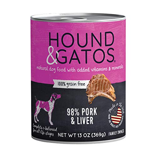 Hound & Gatos Wet Dog Food, 98% Pork & Liver, case of 12, 13 oz cans