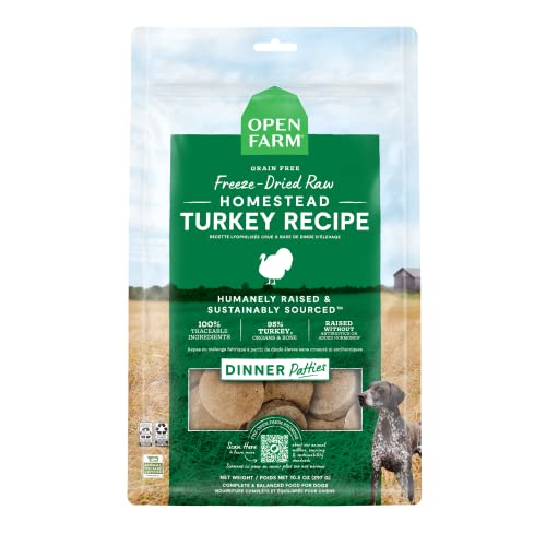 Open Farm Freeze Dried Raw Patties for Dogs, Humanely Raised Meat Recipe with Non-GMO Superfoods and No Artificial Flavors or Preservatives, Homestead Turkey Recipe, 17.5oz