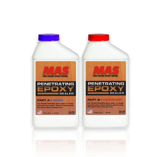 MAS Epoxies Penetrating Epoxy Resin Wood Sealer, 1.5 Pint, 2-Part (1-Pint Resin and 0.5 Pint Hardener) for Countertops, Wood Stain, Rot Repair and Restoration