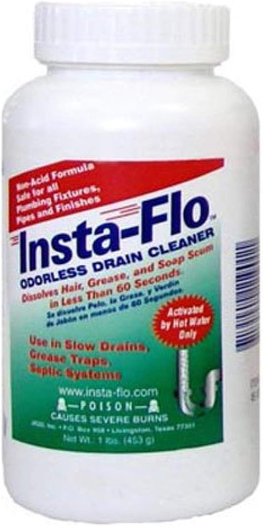 Insta-Flo 1LB & 2LB Insta Drain Cleaner - Fast & Powerful Drain Cleaning Solutions.