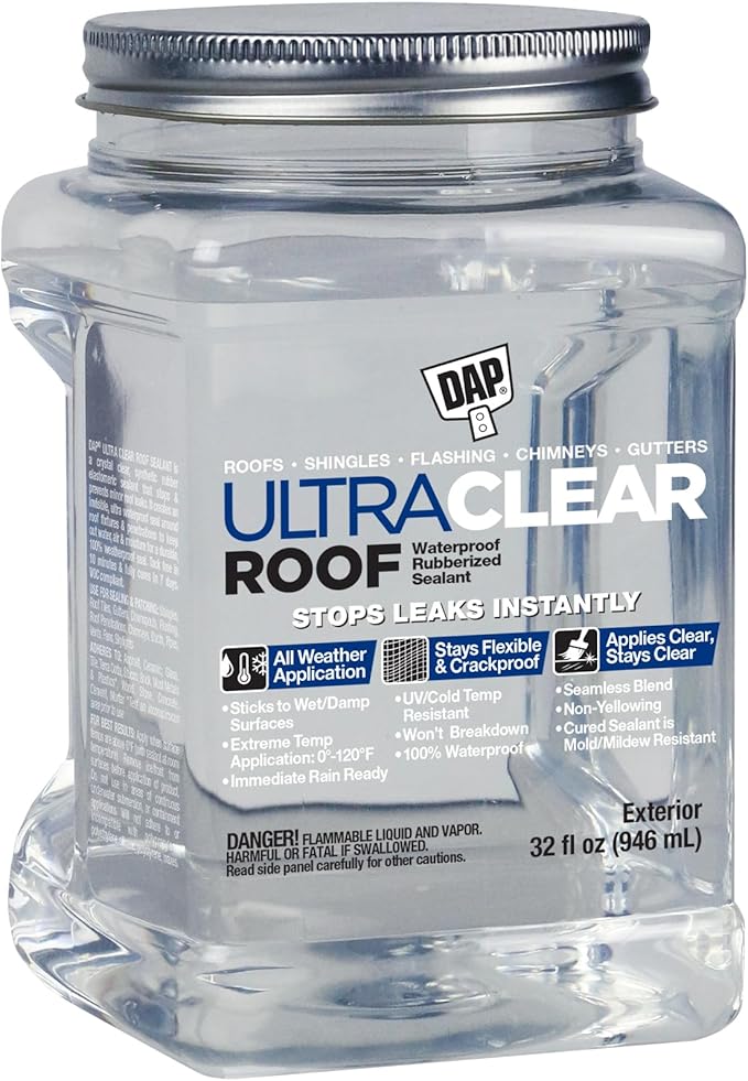 DAP Ultra Clear Roof Waterproof Rubberized Sealant, Crystal Clear, 32 Oz