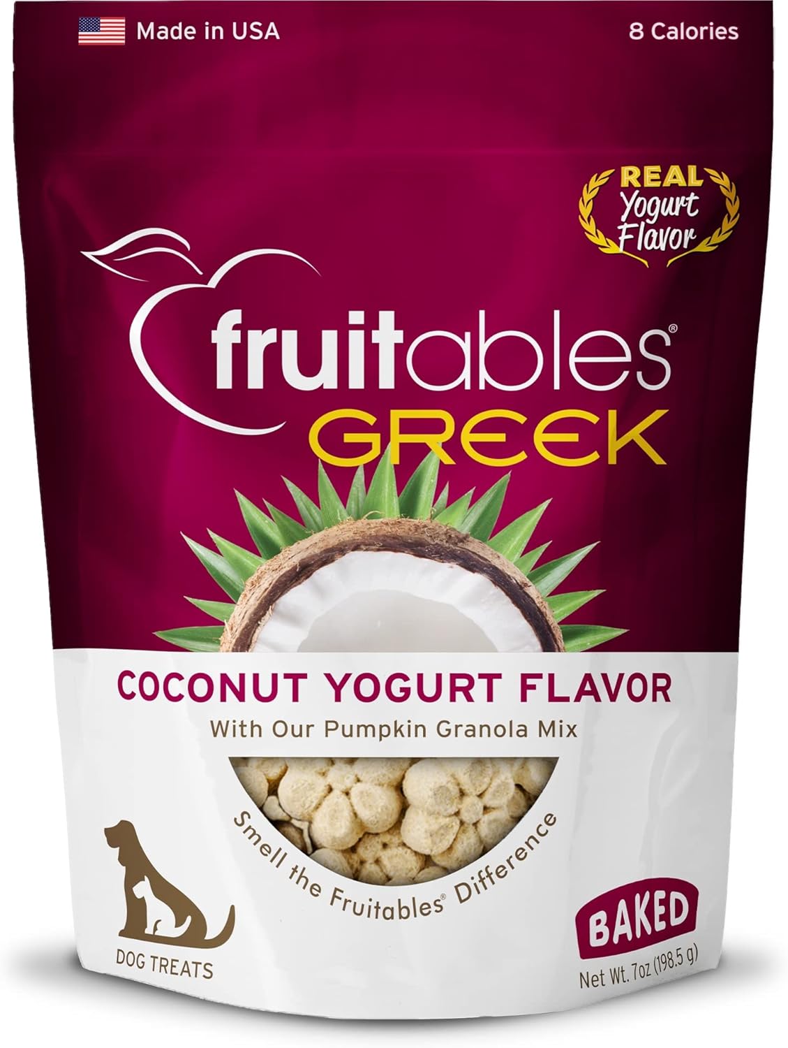 Fruitables Greek Crunchy Dog Treats Coconut Yogurt Flavor with Pumpkin Granola & Greek Yogurt 7 oz