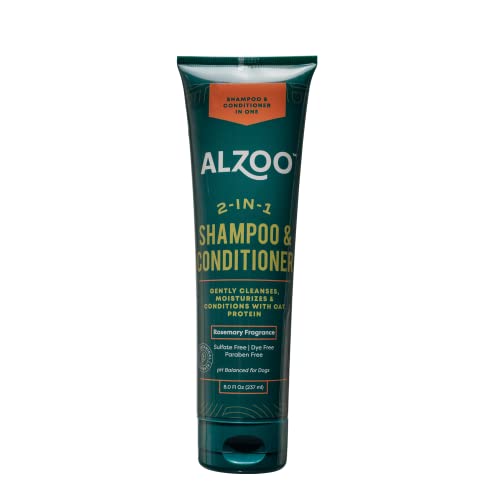 ALZOO 2-in-1 Shampoo & Conditioner for Dogs, Specially Formulated to Clean & Condition Adult Dogs, 100% Plant-Based Active Ingredients, Rosemary Fragrance, 8 Fl. Oz.