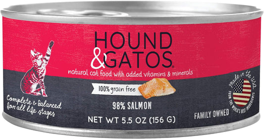 Hound & Gatos Wet Cat Food, 98% Salmon, case of 24, 5.5 oz cans