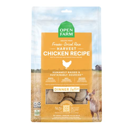 Open Farm Freeze Dried Raw Patties for Dogs, Humanely Raised Meat Recipe with Non-GMO Superfoods and No Artificial Flavors or Preservatives, Harvest Chicken Recipe, 17.5oz