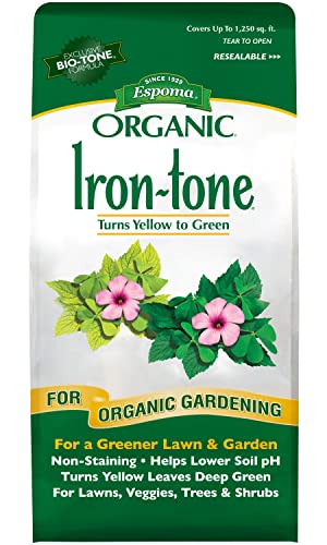 Espoma Organic Iron-Tone 3-0-3 Organic Fertilizer and Plant Food to Help Correct Iron Deficiency (Chlorosis). 5 lb. Bag. Turns Yellow to Green, Non Staining Iron