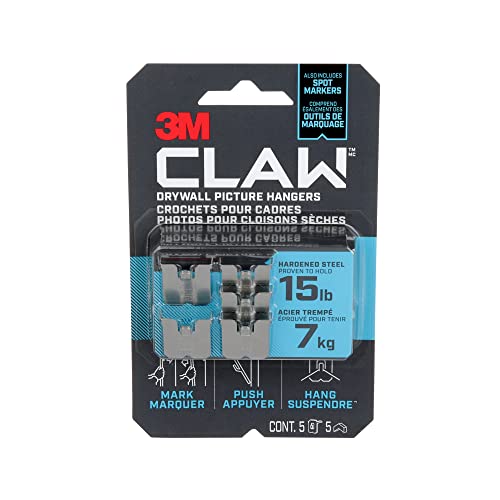 3PH15M-5ES Claw Drywall Picture Hangers & Markers, Holds 15-Lbs, 5-Pk. - Quantity 1