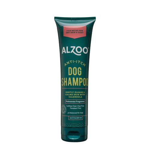 ALZOO Anti-Itch Shampoo for Dogs, Specially Formulated for Dogs with Dry, Itchy Skin, 100% Plant-Based Active Ingredients, Palmarosa Fragrance, Made in USA, 8 Fl. Oz.