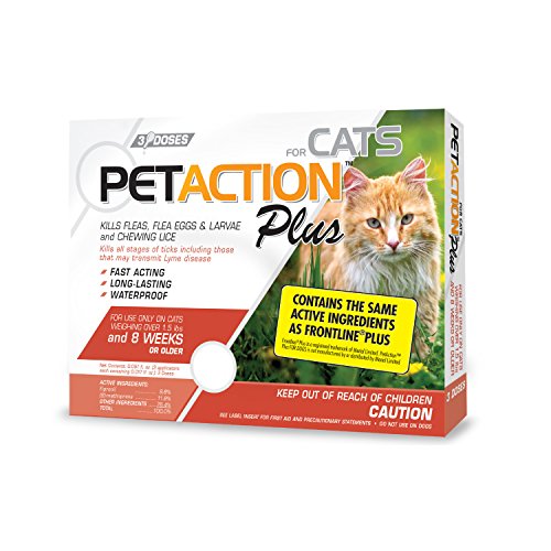 PetAction Plus Flea & Tick Treatment for Cats Over 1.5 lbs, 3 Month Supply (Packaging May Vary)