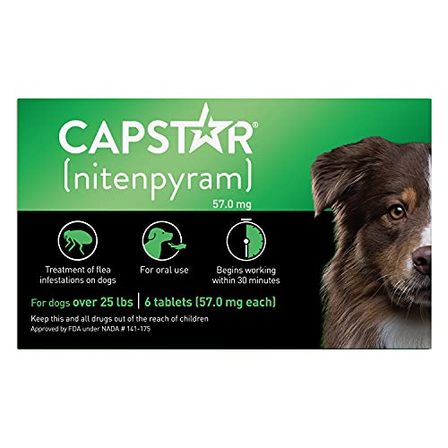 CAPSTAR (nitenpyram) Oral Flea Treatment for Dogs, Fast Acting Tablets Start Killing Fleas in 30 Minutes, Medium & Large Dogs (Over 25 lbs), 6 Doses