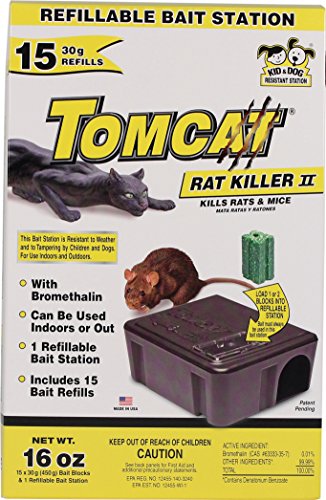 Motomco 008-22814 198883 Tomcat Rat Killer II Bait Station, 15 Refill, Black