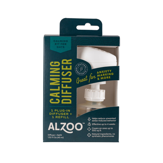 ALZOO Plant-Based Calming Diffuser Kit for Cats – 1 Diffuser & Refill, Reduces Stress, Covers 500 Sq. Ft.