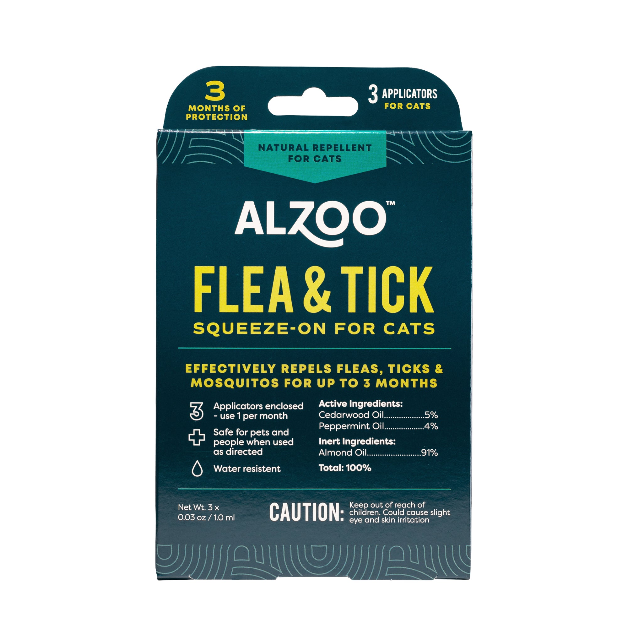 ALZOO Plant-Based Flea & Tick Squeeze-On for Cats – 3 Easy Applicators