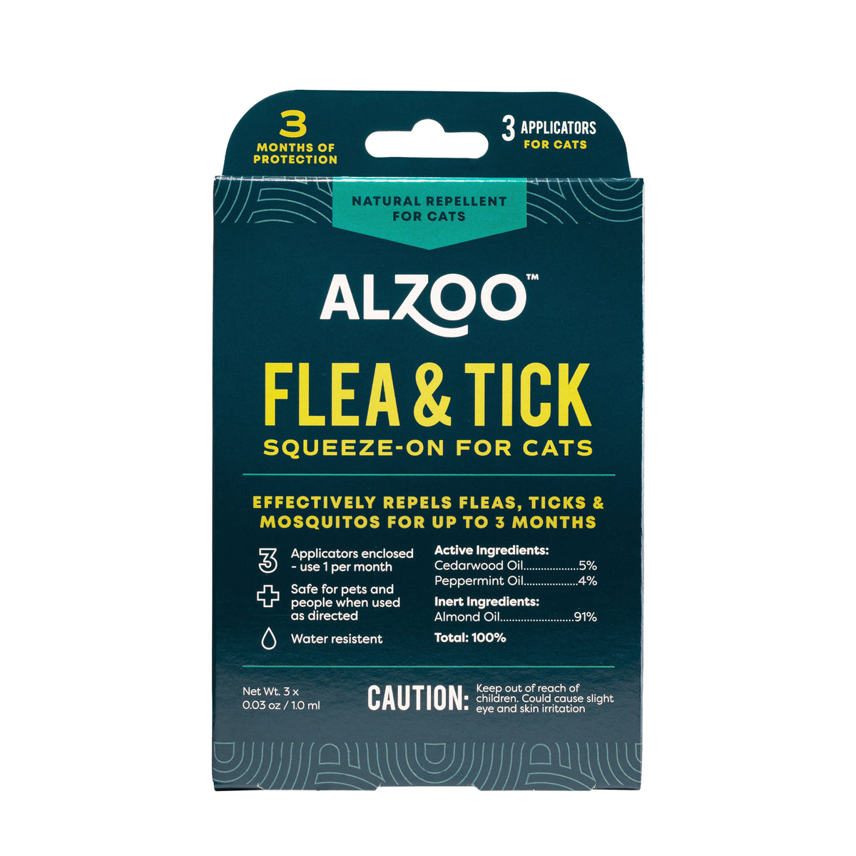 ALZOO Plant-Based Flea & Tick Squeeze-On for Cats – 3 Applicators