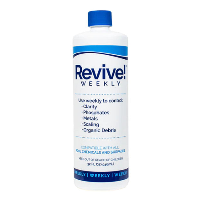 API Revive! Weekly Swimming Pool Clarifier and Water Cleaning Treatment for Phosphate, Metal, and Scale Removal, Cleans Green Pools, 32 Ounce