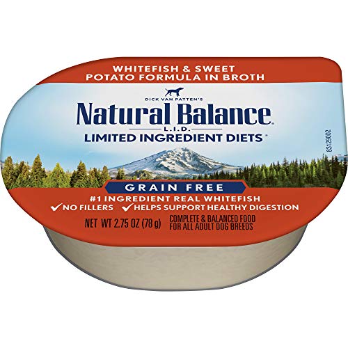 Natural Balance Limited Ingredient Diet Whitefish & Sweet Potato | Adult Wet Grain-Free Canned Dog Food in Broth | 2.75-oz. Cups, (Pack of 24)