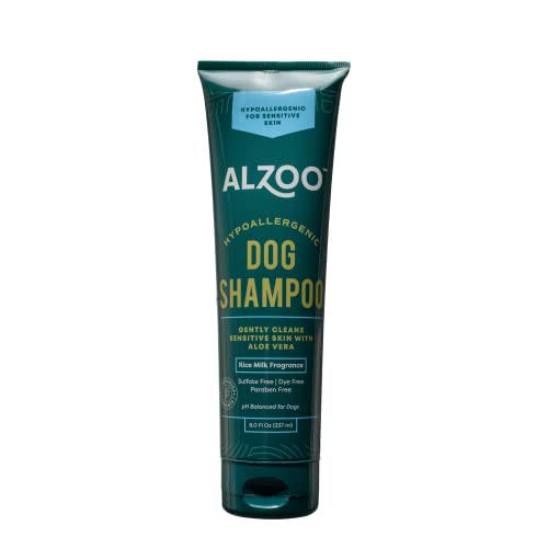 ALZOO Hypoallergenic Shampoo for Dogs, Specially Formulated for Dogs with Sensitive Skin, 100% Plant-Based Active Ingredients, Rice Milk Fragrance, Made in The USA, 8 Fl. Oz.