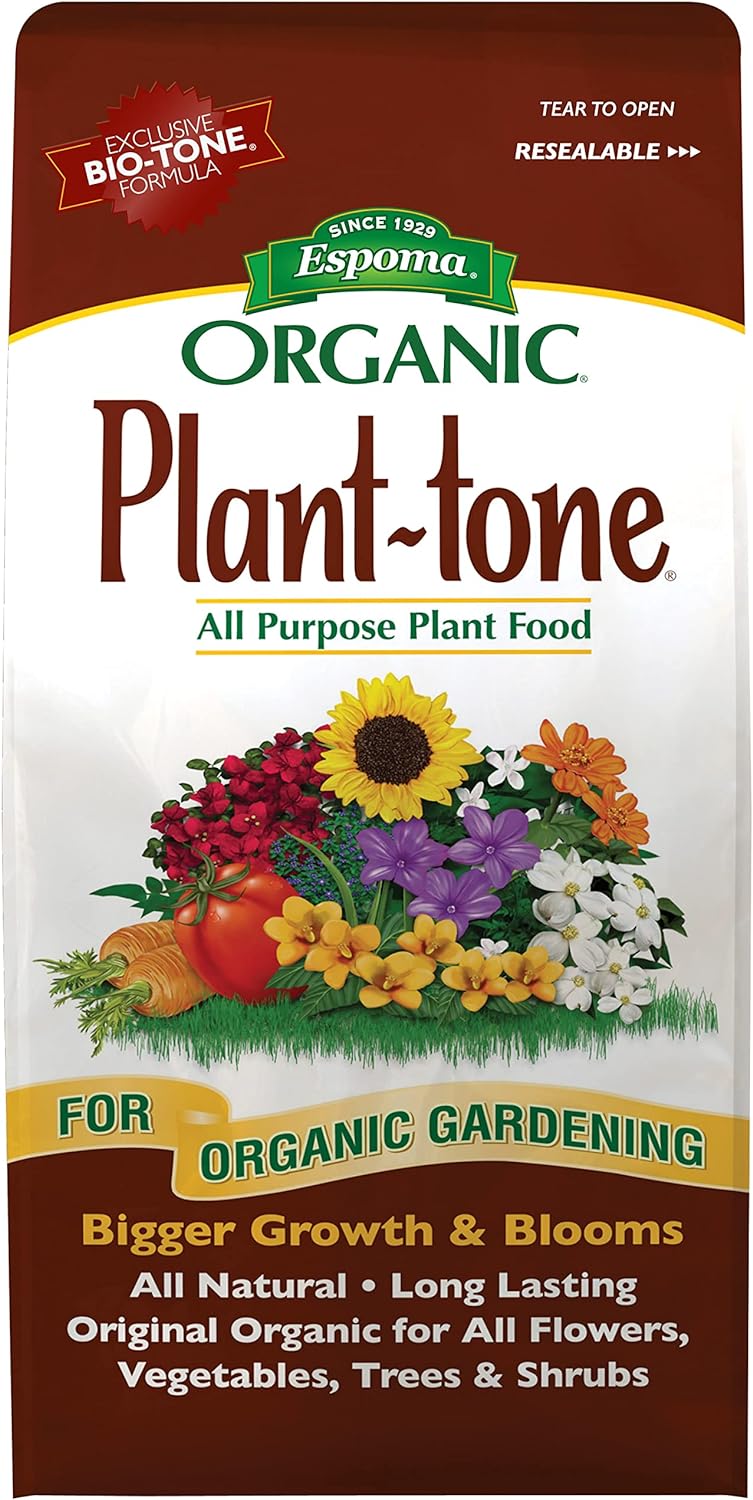 Espoma Organic Plant-Tone 5-3-3 Natural & Organic All Purpose Plant Food; 4 lb. Bag; The Original Organic Fertilizer for All Flowers, Vegetables, Trees, and Shrubs.