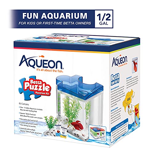 Aqueon Betta Puzzle Aquarium Fish Tank Kit, Blue, Half Gallon