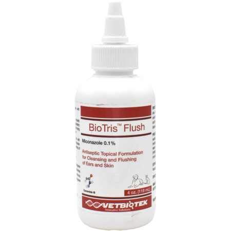 VetBioTek Biotris Flush with Miconazole & Ceramide III for Cleaning Dog & Cat Ears (4 fl. oz.), White