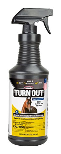 Durvet Turn Out Insecticide and Repellent for Horses and Dogs. Sweat and Water Proof Formula Stays Active for Up to 14 Days. Spray or Wipe On. Ready-to-Use 32-Ounce Spray Bottle. Made in USA.