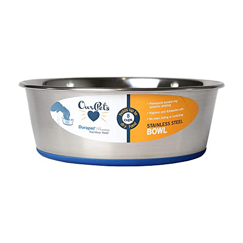 OurPets DuraPet Premium Dishwasher Safe Stainless Steel Dog Bowl for Food or Water [Multiple Sizes for Small to Large Dogs] in Traditional or Wide Base Design - 7 CUP