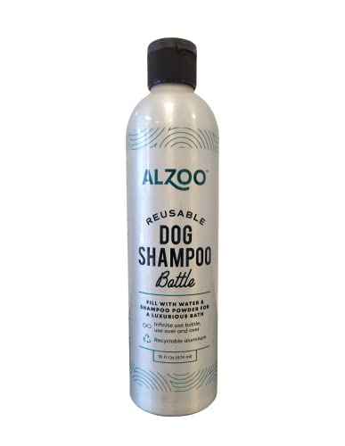 ALZOO Reusable, Refillable Shampoo Bottle for Dogs, Fill with Water & Concentrated Shampoo Powder, Recyclable Aluminum, Holds 16 Fl. Oz.