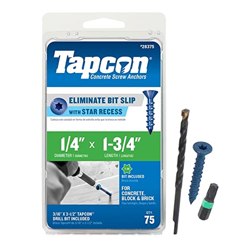 Tapcon 28375 Blue Star Drive Concrete Anchors – 1/4 × 1-3/4 in, 75 Pack