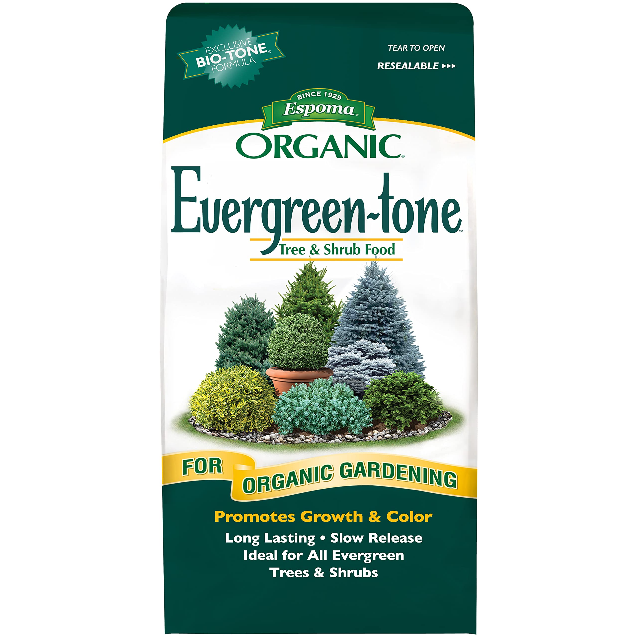 Espoma Organic Evergreen-Tone 4-3-4 Natural & Organic Fertilizer and Plant Food for Evergreen Trees & Shrubs. 8 lb. Bag. Use for Planting & Feeding to Promote Optimum Growth