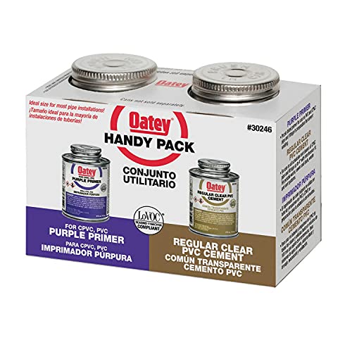 Oatey 30246 4 oz. PVC Regular Clear Cement and 4 oz. NSF Purple Primer Handy Pack