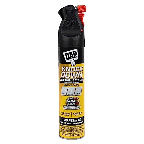 DAP Spray Texture Knockdown Water Based 2n1 Wall & Ceiling Texture Spray with Aim Tech Nozzle, White, 25 Oz (7079850010)