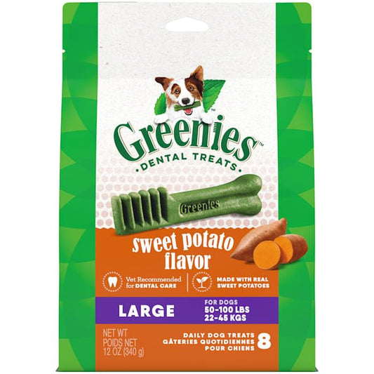 Greenies Large Natural Sweet Potato Flavor Dental Dog Treats, 12 oz., Count of 8