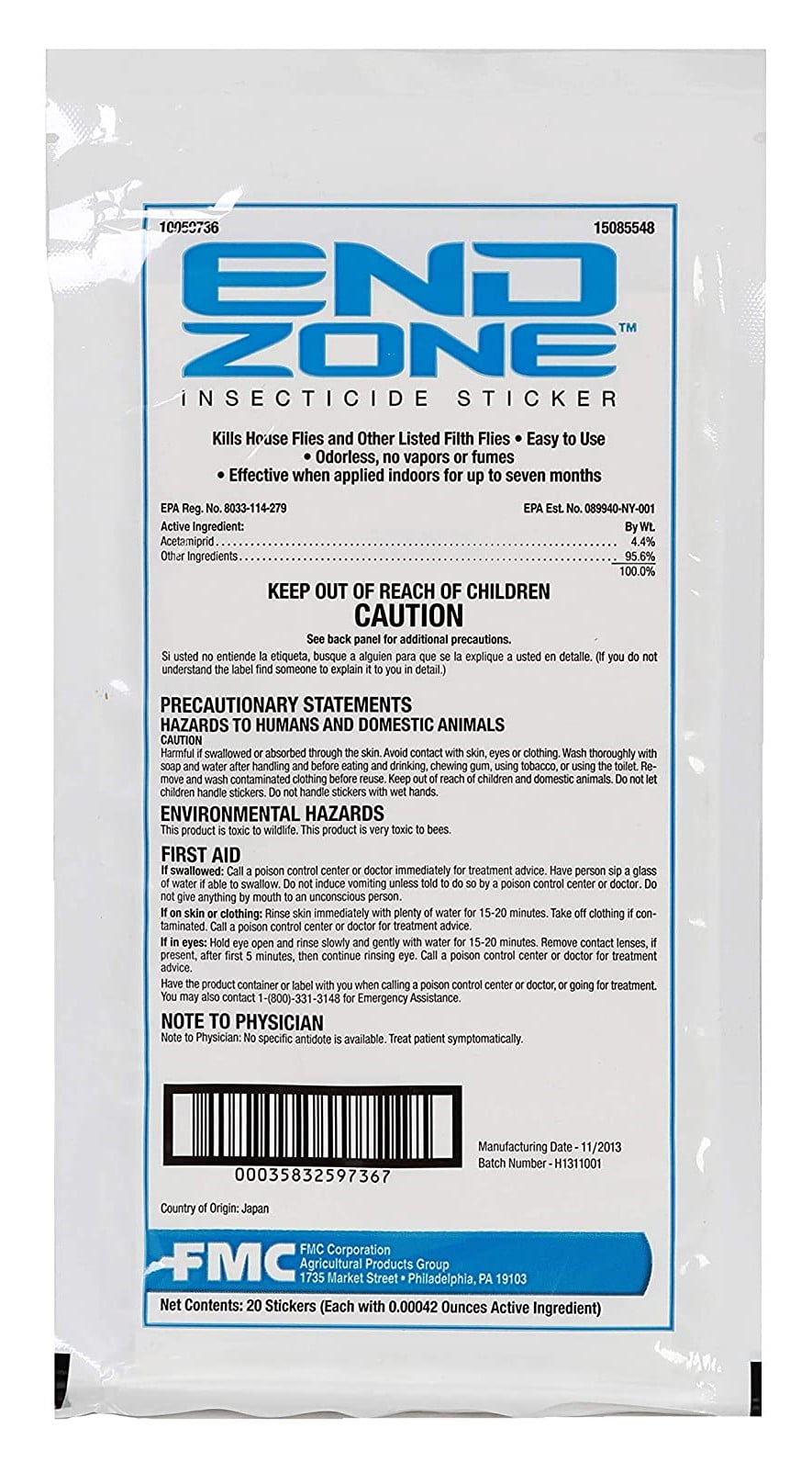 FMC Endzone Insecticide Stickers – 20 Pack