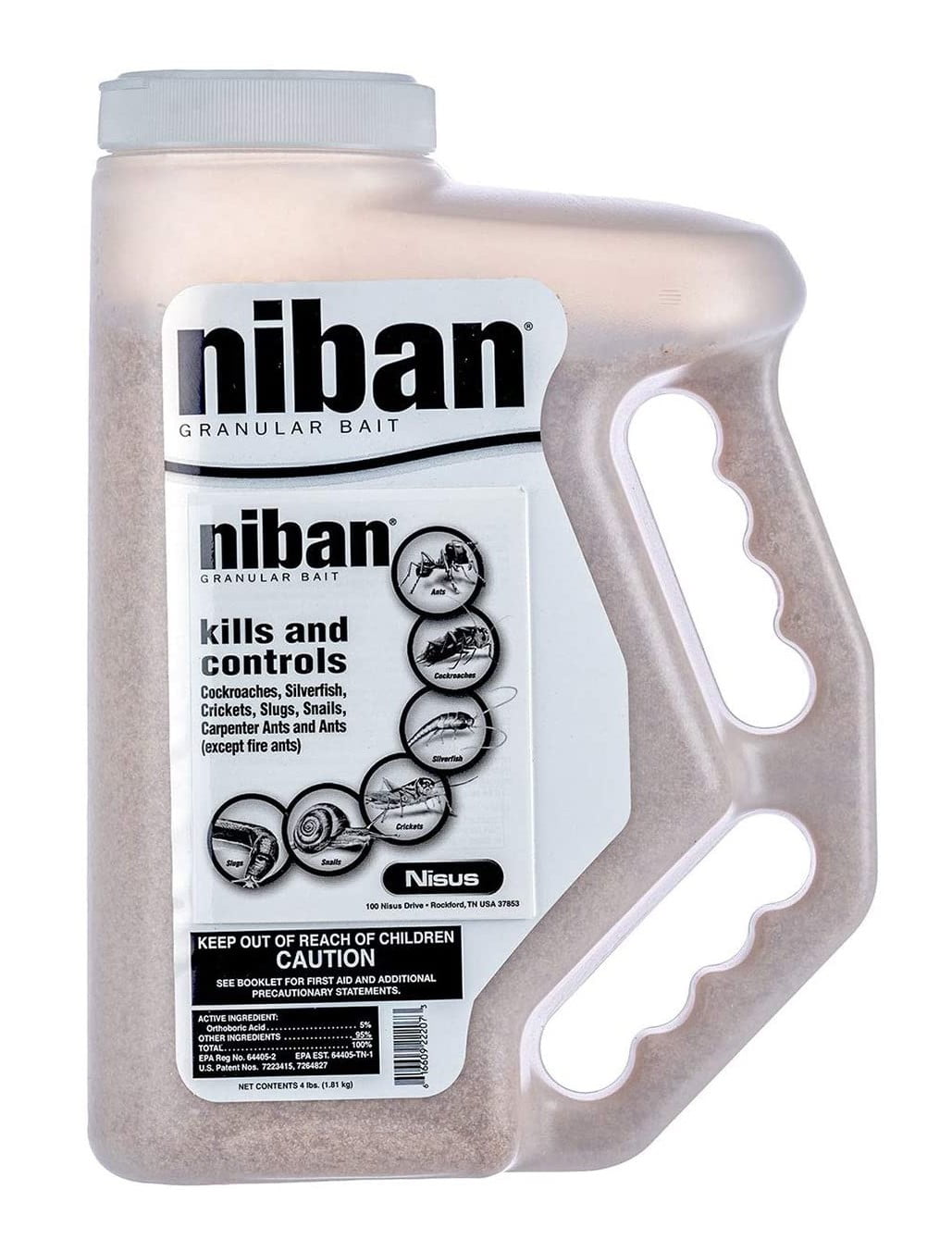 Niban Granular Insect Bait - Controls Ants, Carpenter Bees, Cockroaches & More - 4 lb. Shaker Jug by Nisus Corp.