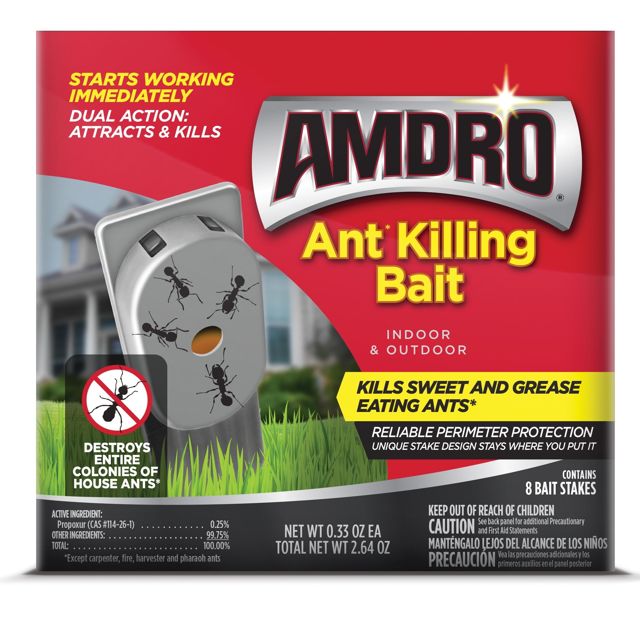 Amdro Ant Killer Indoor and Outdoor Bait Station Stakes, 8 Pack