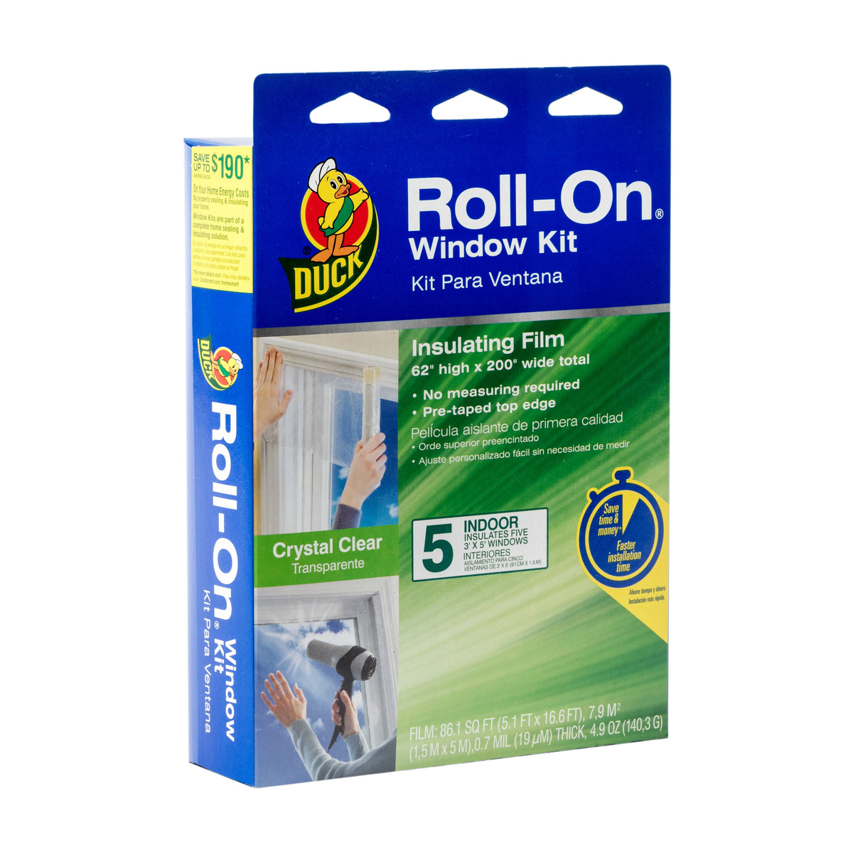 Duck Roll-On Window Insulation Film Kit – 5 Pack, 62 × 200 in