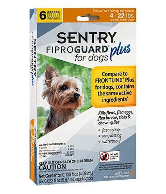 Sentry Fiproguard Plus For Dogs & Puppies Topical Flea & Tick Treatment, 4-22 lbs, 6 ct