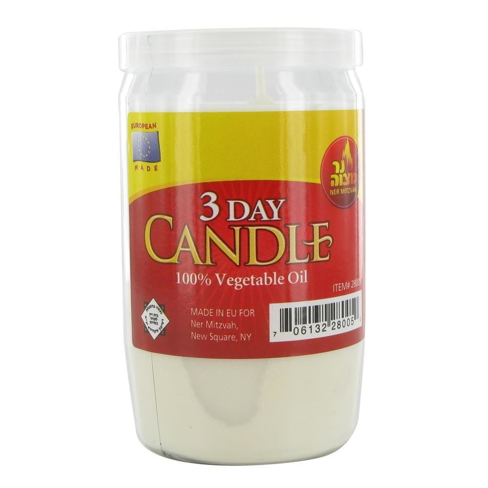 3 Day Burning Yartzeit Memorial Candle - In Plastic Holder