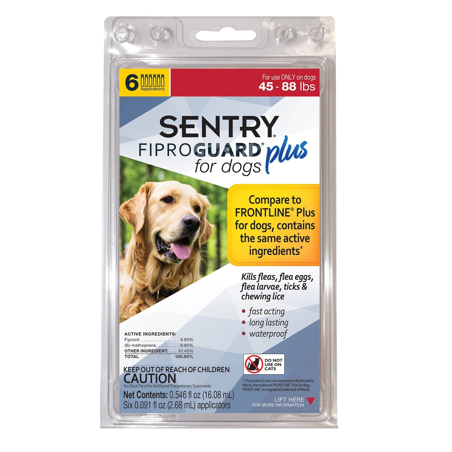 Sentry Fiproguard Plus Squeeze-On for Dogs, 45-88 Pounds, 6 Count