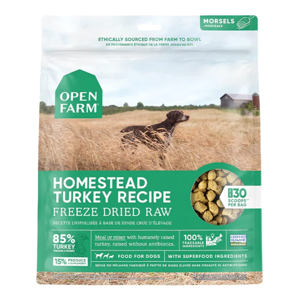 Open Farm Freeze Dried Raw Dog Food, Humanely Raised Meat Recipe with Non-GMO Superfoods and No Artificial Flavors or Preservatives, Homestead Turkey Recipe Freeze Dried - 22oz