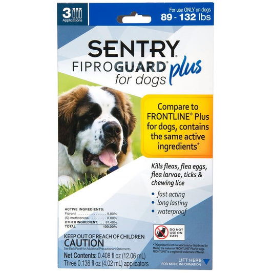 3-PACK SENTRY FiproGuard Plus Flea & Tick Spot-On for Dogs (89-132 lbs)