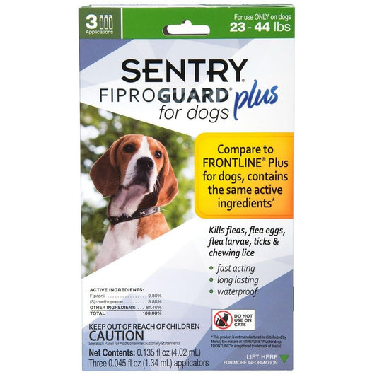 SENTRY PET CARE SENTRY Fiproguard Plus for Dogs, Flea and Tick Prevention for Dogs (23-44 Pounds), Includes 3 Month Supply of Topical Flea Treatments