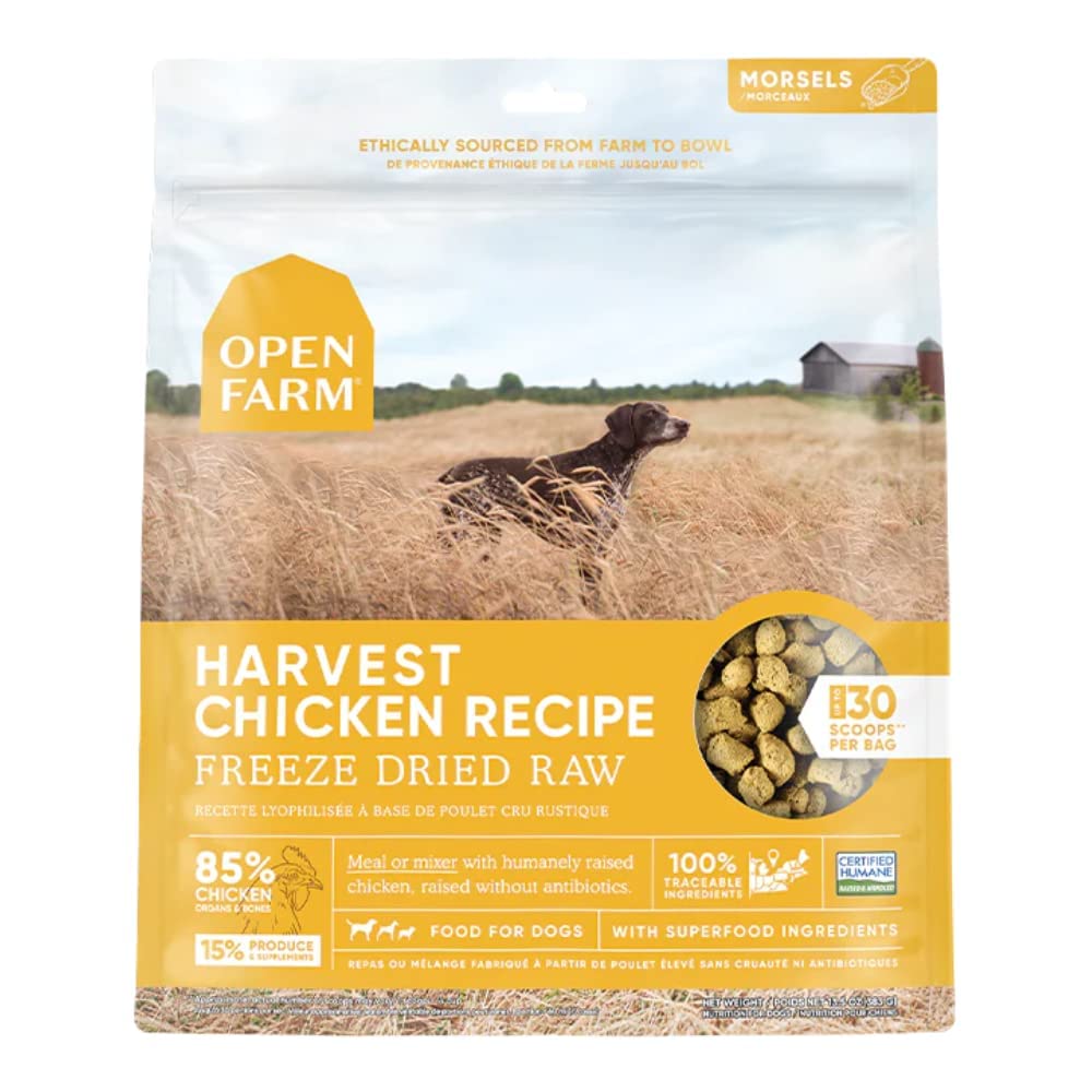 Open Farm Freeze Dried Raw Dog Food, Humanely Raised Meat Recipe with Non-GMO Superfoods and No Artificial Flavors or Preservatives, Harvest Chicken Recipe Freeze Dried - 13.5oz